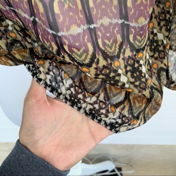 Lily Rose Sheer Boho Print Blouse XS – Tie Neck, Lined - Picture 6 of 8
